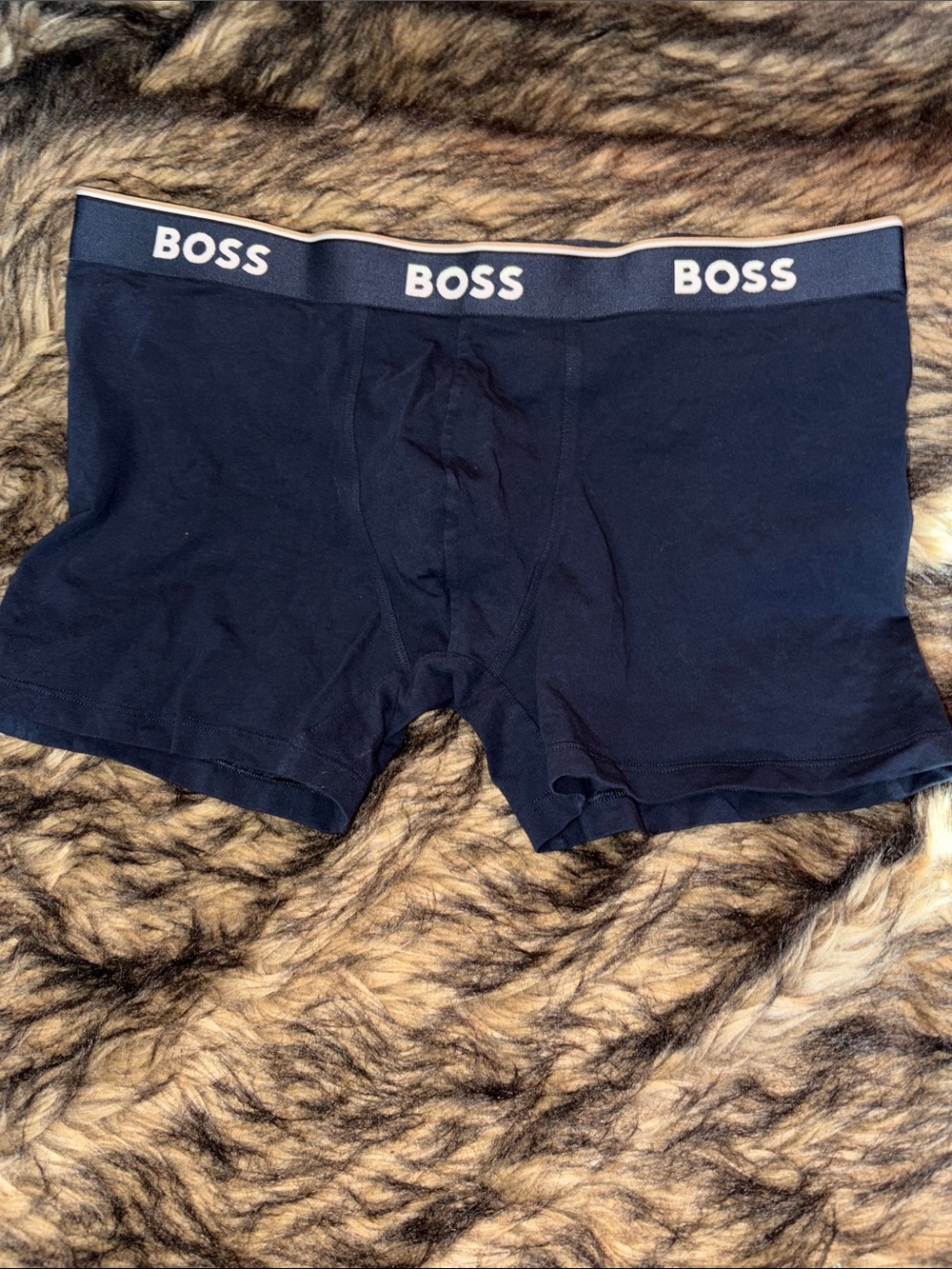 BOSS Men's Dark Navy Stretch Boxer Briefs with Branded Waistband Size L
